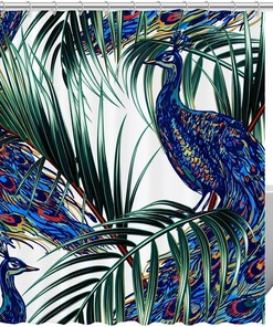 Peacock Feather Jungle Colorful Fabric Shower Curtain for Bathroom Decor