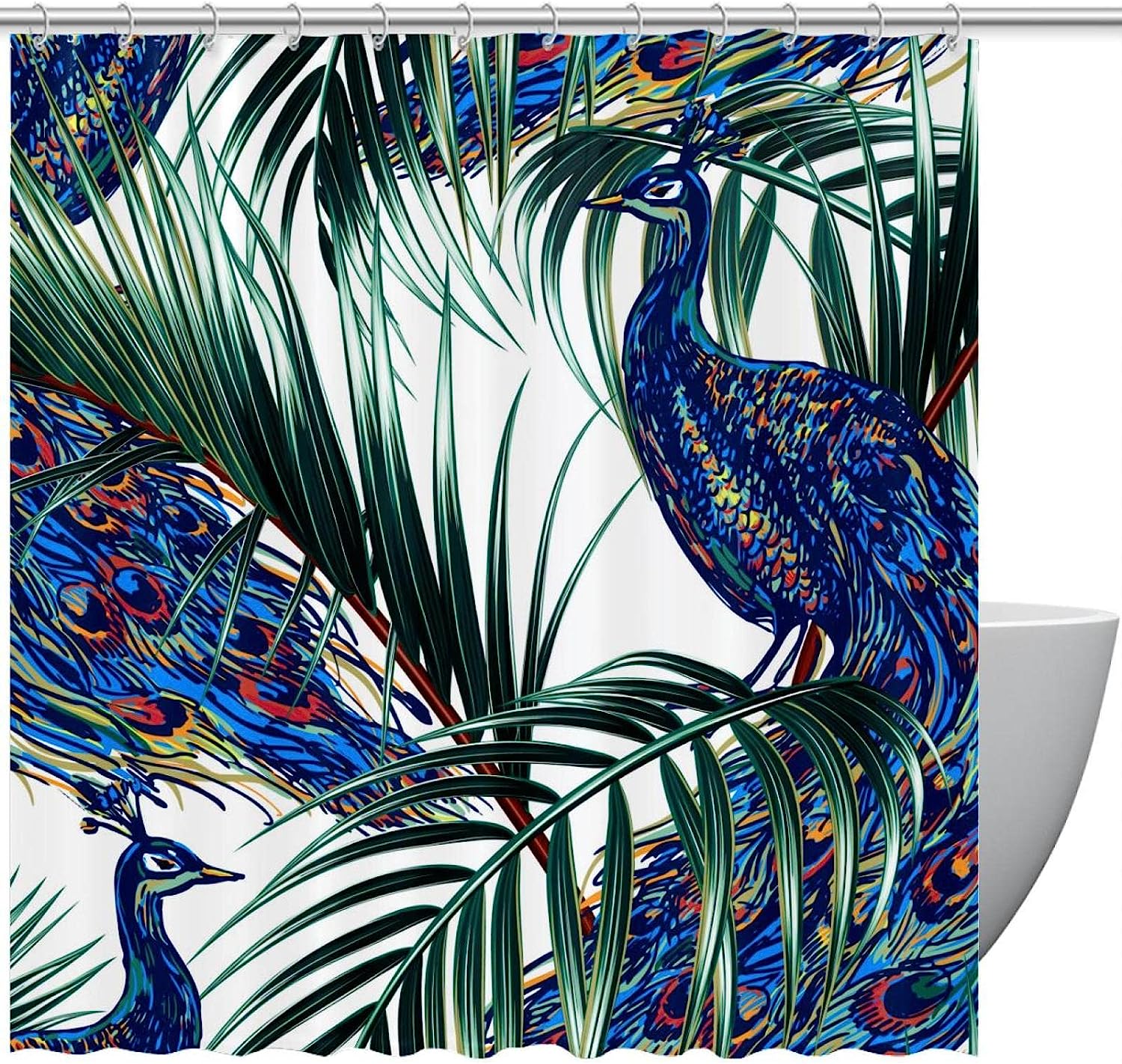 Peacock Feather Jungle Colorful Fabric Shower Curtain for Bathroom Decor