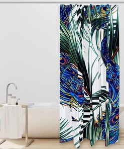 Peacock Feather Jungle Colorful Fabric Shower Curtain for Bathroom Decor
