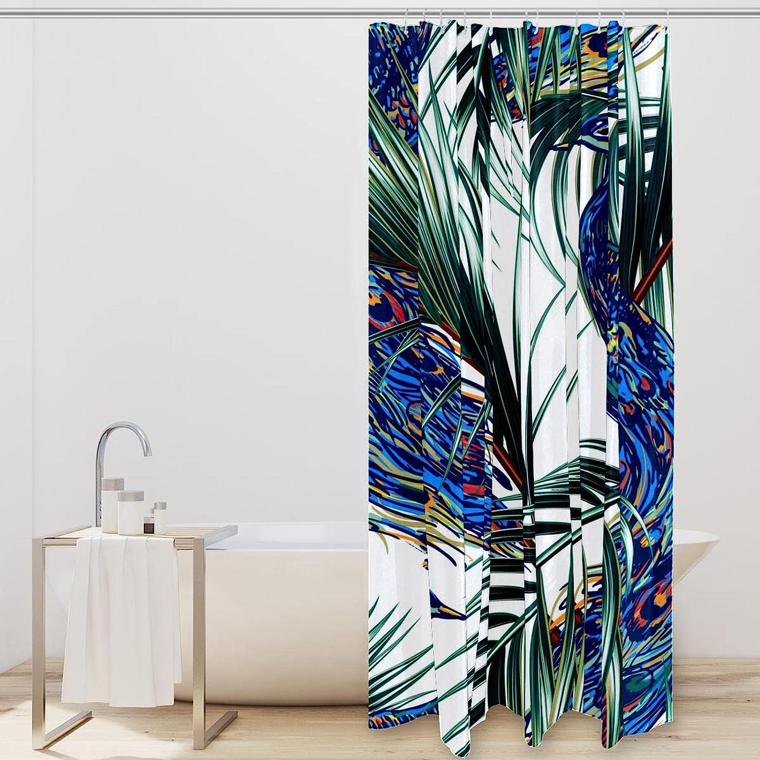 Peacock Feather Jungle Colorful Fabric Shower Curtain for Bathroom Decor
