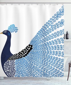 Peacock Feather Print Animal Shower Curtain For Bathroom Decor