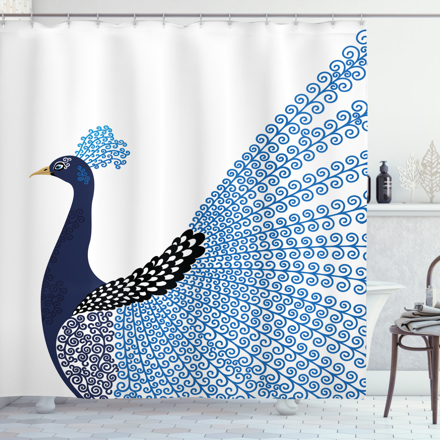 Peacock Feather Print Animal Shower Curtain For Bathroom Decor - Image 3