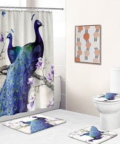 Peacock Feather Print Shower Curtain - Colorful Bathroom Decor