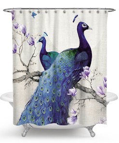 Peacock Feather Print Shower Curtain - Colorful Bathroom Decor