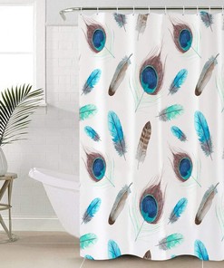 Peacock Feather Print Shower CurtainColorful Bathroom Decor for Women & Kids