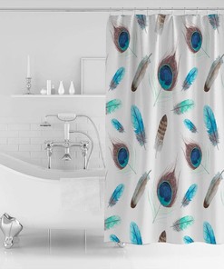 Peacock Feather Print Shower CurtainColorful Bathroom Decor for Women & Kids