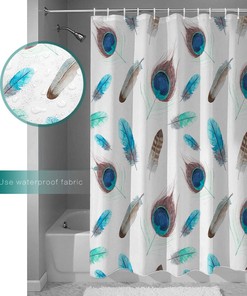 Peacock Feather Print Shower CurtainColorful Bathroom Decor for Women & Kids