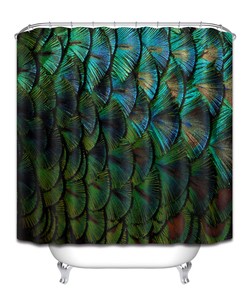 Peacock Feather Shower Curtain - Waterproof Fabric Bathroom Decor with Blue Green Color