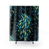 Peacock Feather Shower Curtain with Elegant Neon Blue and Green Design on a Black Background