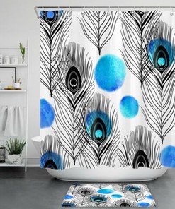 Peacock Feather Watercolor Shower Curtain With Beautiful And Elegant Bathroom Accessories