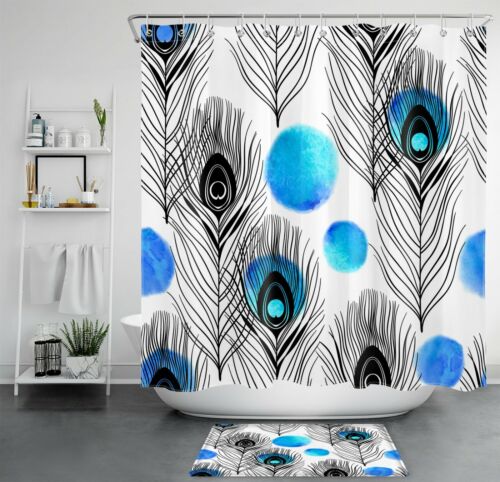 Peacock Feather Watercolor Shower Curtain With Beautiful And Elegant Bathroom Accessories