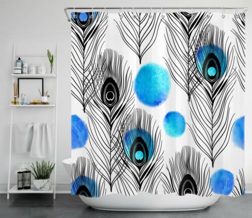Peacock Feather Watercolor Shower Curtain With Beautiful And Elegant Bathroom Accessories - Image 2