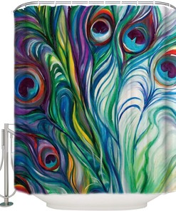 Peacock Feathers Abstract Tail Feather Eye Print Shower Curtain for Bathroom Decor