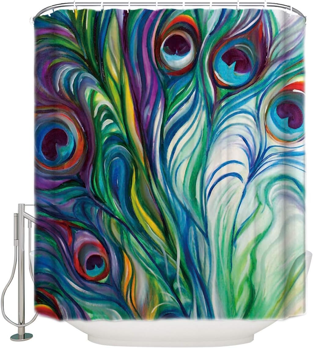 Peacock Feathers Abstract Tail Feather Eye Print Shower Curtain for Bathroom Decor