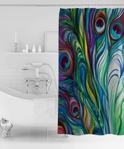 Peacock Feathers Abstract Tail Feather Eye Print Shower Curtain for Bathroom Decor