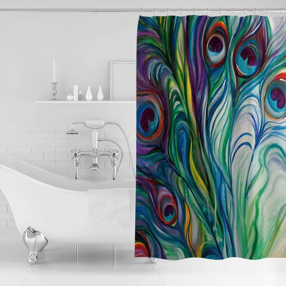 Peacock Feathers Abstract Tail Feather Eye Print Shower Curtain for Bathroom Decor