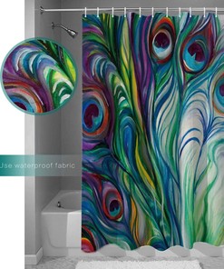 Peacock Feathers Abstract Tail Feather Eye Print Shower Curtain for Bathroom Decor