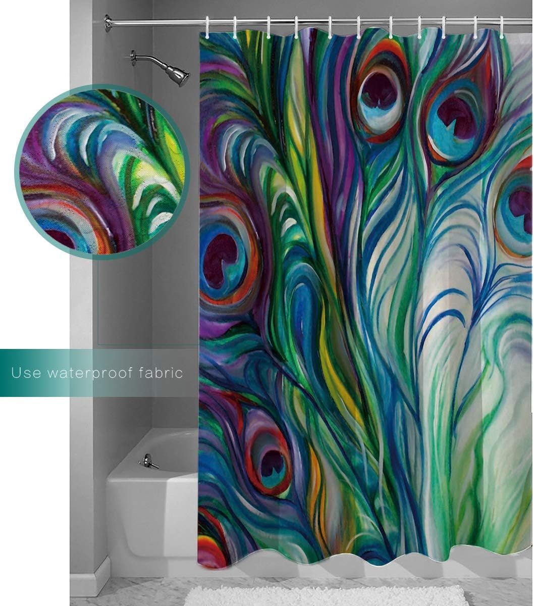 Peacock Feathers Abstract Tail Feather Eye Print Shower Curtain for Bathroom Decor