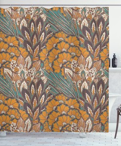 Peacock Feathers And Flowers Print Shower Curtain For A Royal And Majestic Bathroom Decor
