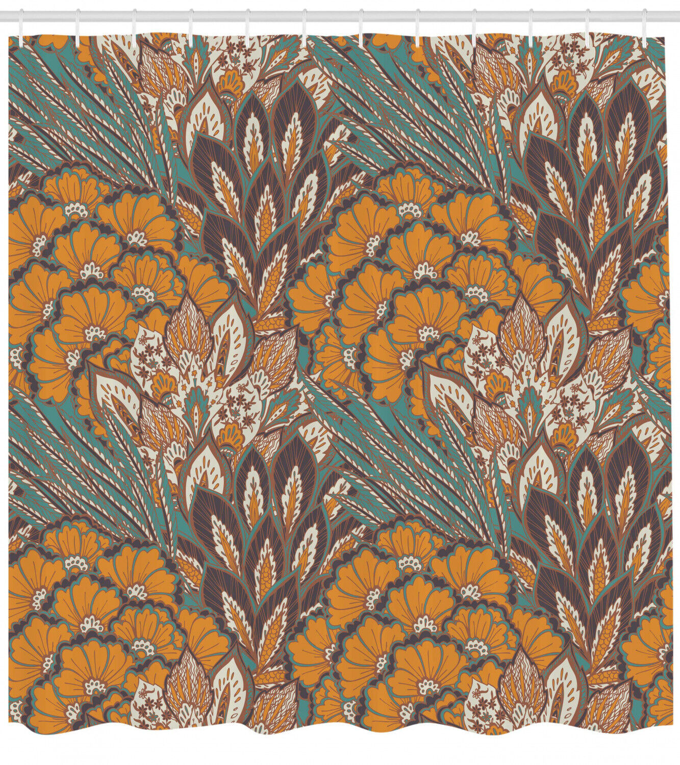 Peacock Feathers And Flowers Print Shower Curtain For A Royal And Majestic Bathroom Decor - Image 2