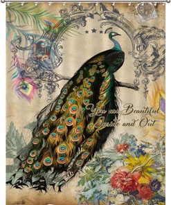 Peacock Flower Quotes Motto Shower Curtain for Beautiful Bathroom