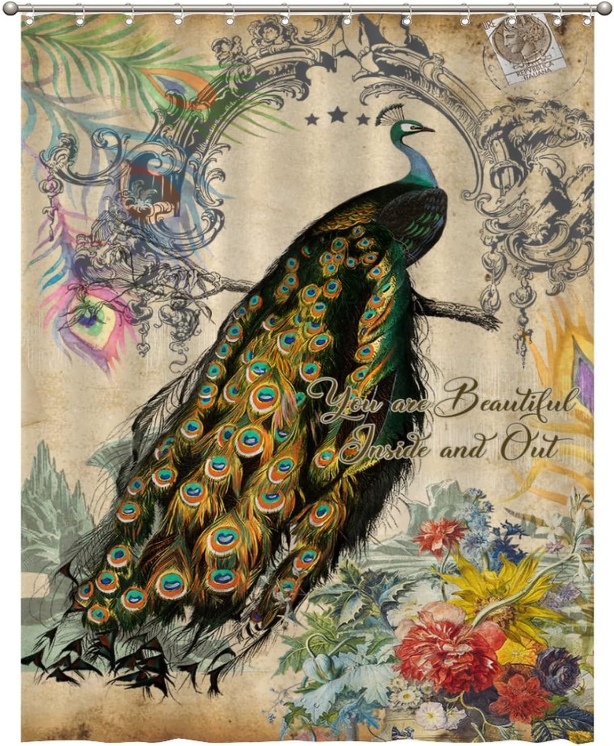 Peacock Flower Quotes Motto Shower Curtain for Beautiful Bathroom