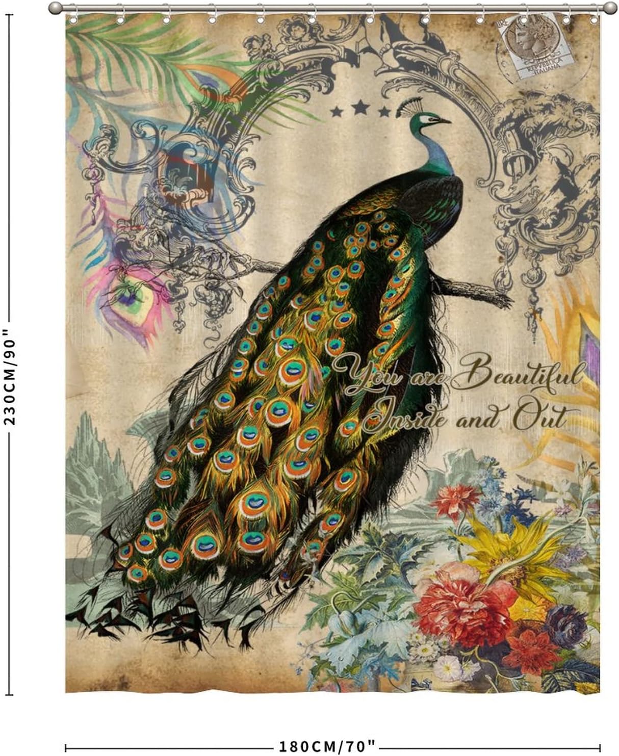 Peacock Flower Quotes Motto Shower Curtain for Beautiful Bathroom