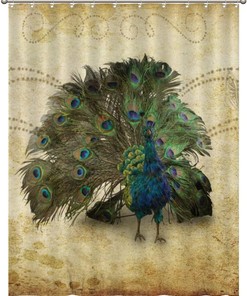 Peacock Flower Vintage Shower Curtain with Retro Design - Unique Bath Curtain for Home or Hotel