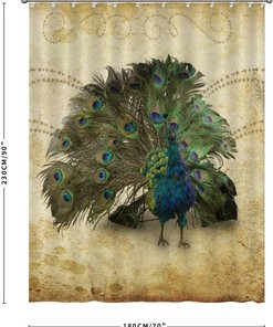 Peacock Flower Vintage Shower Curtain with Retro Design - Unique Bath Curtain for Home or Hotel