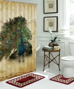 Peacock Flower Vintage Shower Curtain with Retro Design - Unique Bath Curtain for Home or Hotel