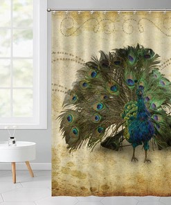 Peacock Flower Vintage Shower Curtain with Retro Design - Unique Bath Curtain for Home or Hotel