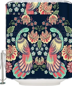 Peacock Garden Fabric Shower Curtain for Bathroom Decor with Elegant and Colorful Design