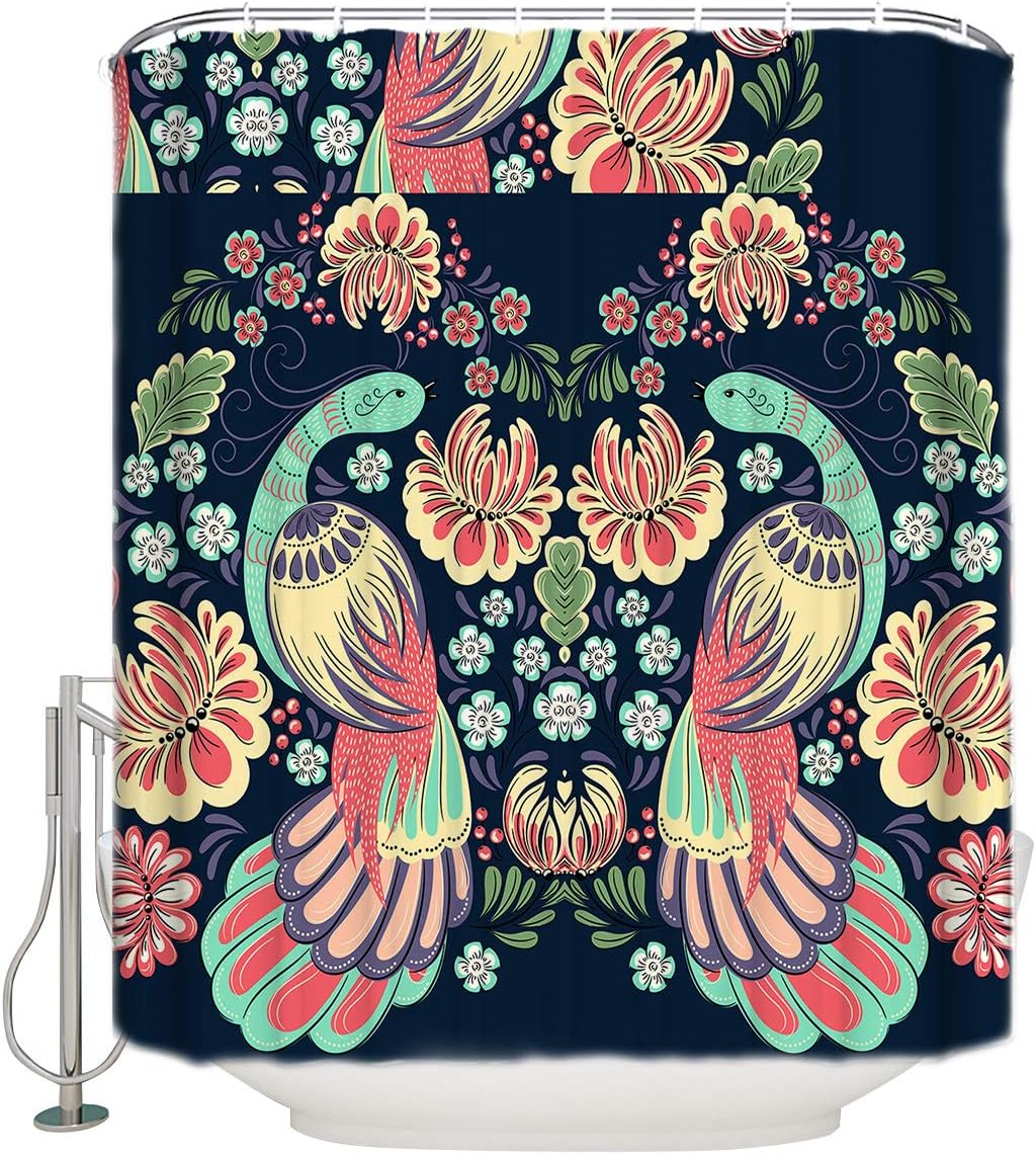 Peacock Garden Fabric Shower Curtain for Bathroom Decor with Elegant and Colorful Design