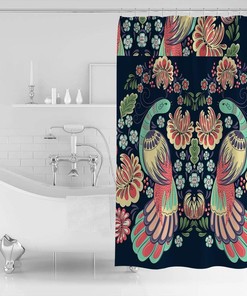 Peacock Garden Fabric Shower Curtain for Bathroom Decor with Elegant and Colorful Design