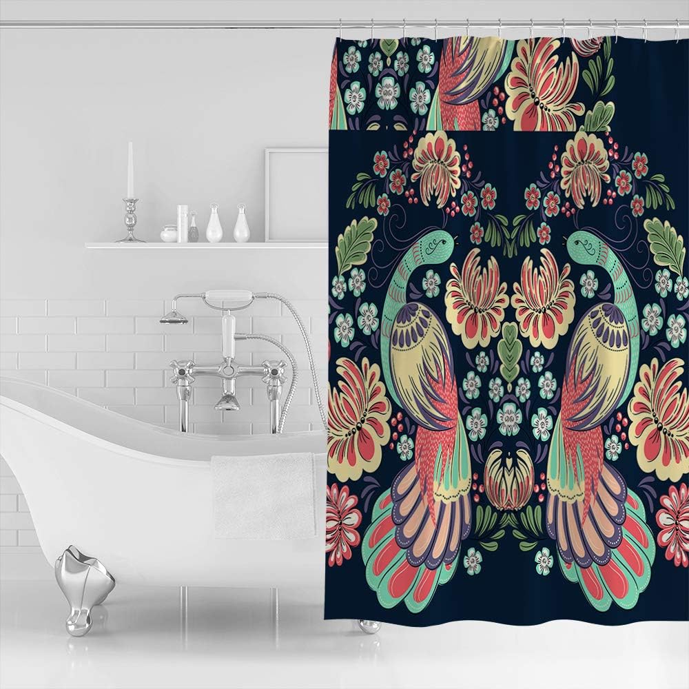 Peacock Garden Fabric Shower Curtain for Bathroom Decor with Elegant and Colorful Design