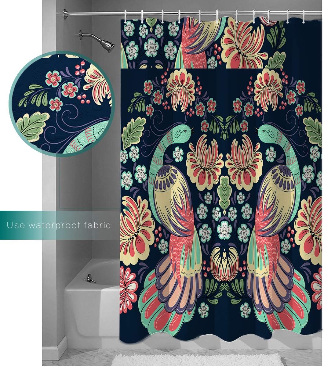 Peacock Garden Fabric Shower Curtain for Bathroom Decor with Elegant and Colorful Design