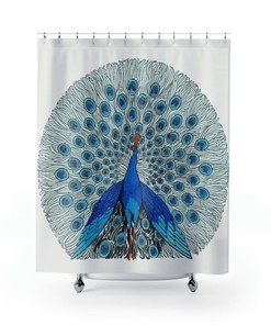 Peacock Illustration 1924 Blue Luxury Shower Curtains