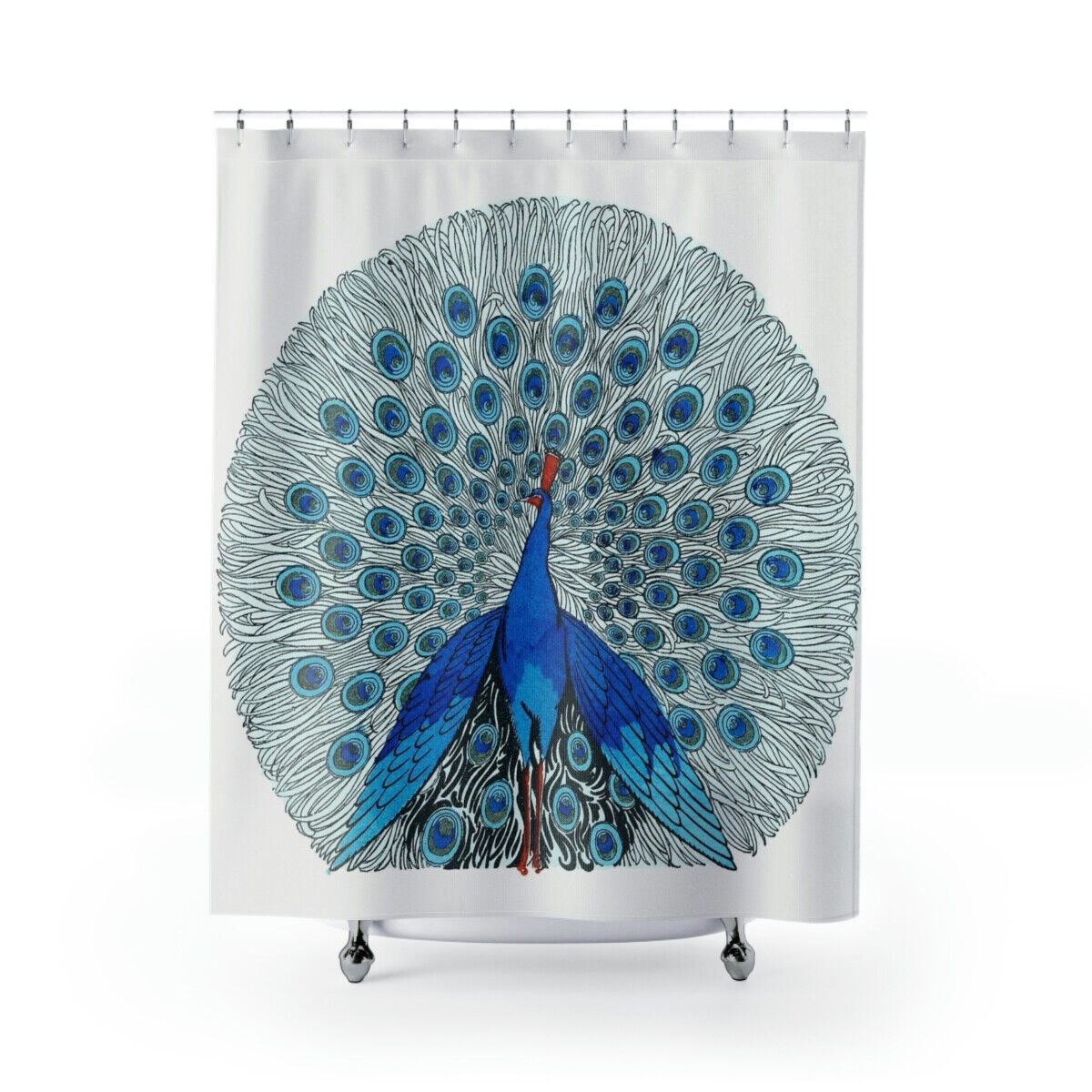Peacock Illustration 1924 Blue Luxury Shower Curtains