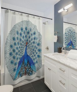 Peacock Illustration 1924 Blue Luxury Shower Curtains
