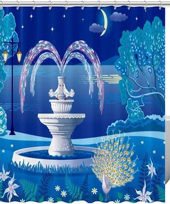 Peacock Park Night Fabric Shower Curtain for Bathroom Decor