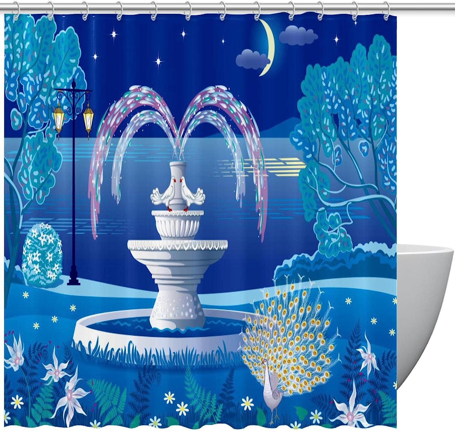 Peacock Park Night Fabric Shower Curtain for Bathroom Decor