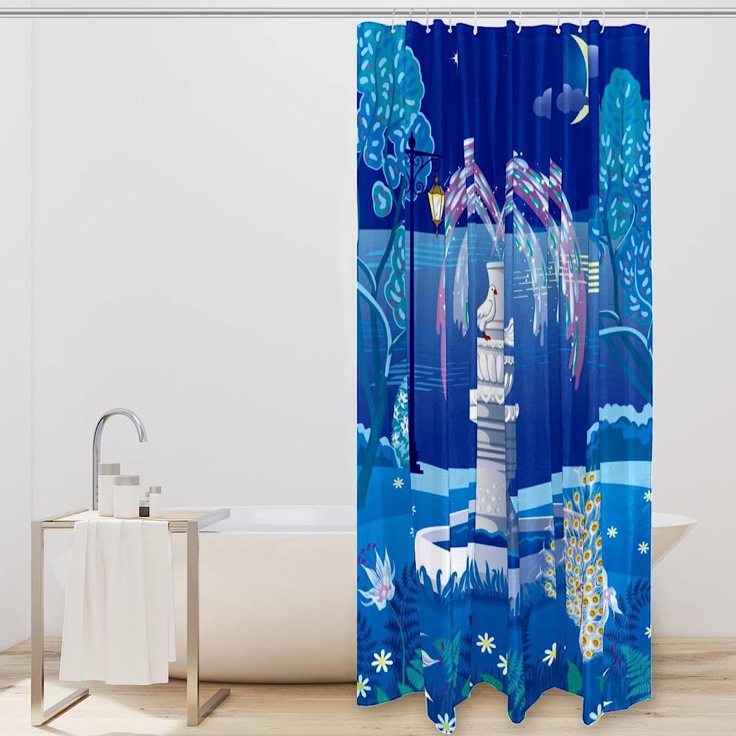 Peacock Park Night Fabric Shower Curtain for Bathroom Decor