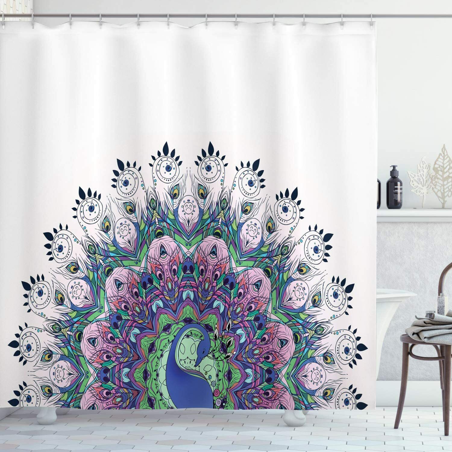 Peacock Pink Blue Elegant Modern Decor Design Shower Curtain