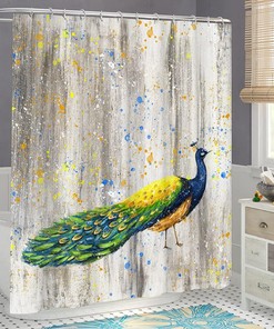 Peacock Portrait Vintage Rustic Shower Curtain - Vintage Bathroom Shower Curtains