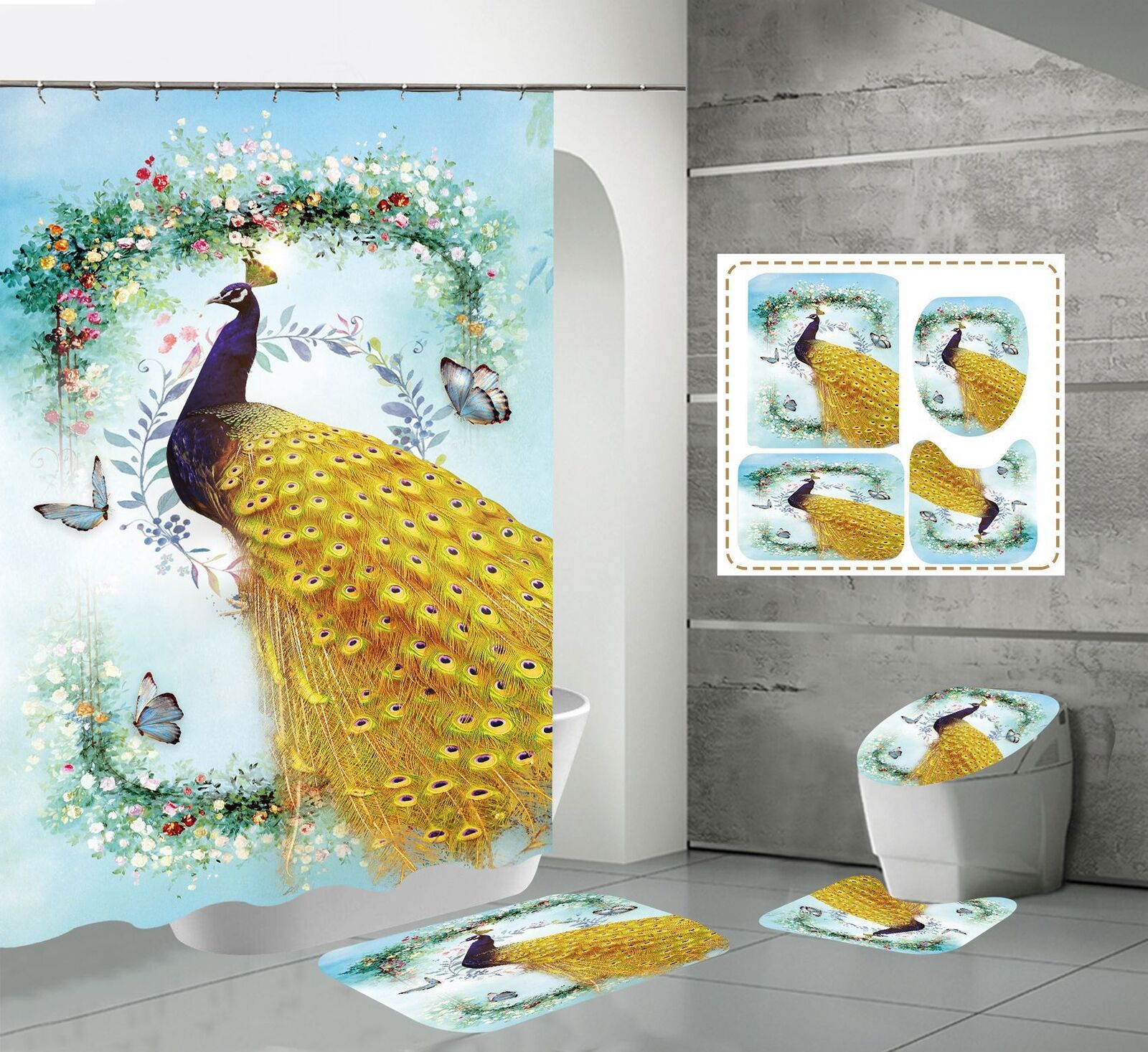 Peacock Printed Shower Curtain in Bird Print