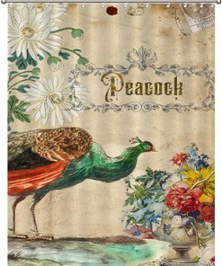 Peacock Quotes Shower Curtain with Postmark Stamp and Envelope Design - Vintage Bathroom Decor