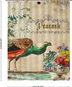 Peacock Quotes Shower Curtain with Postmark Stamp and Envelope Design - Vintage Bathroom Decor