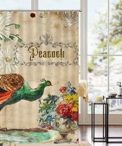 Peacock Quotes Shower Curtain with Postmark Stamp and Envelope Design - Vintage Bathroom Decor