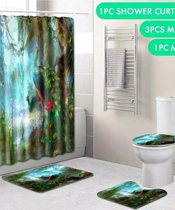 Peacock Shower Curtain With Anti-Slips Set
