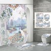 Peacock Shower Curtain With Flowering Shrubs Scenery For Bathroom